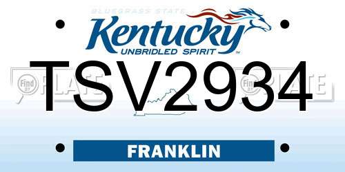 TSV2934 Kentucky License Plate