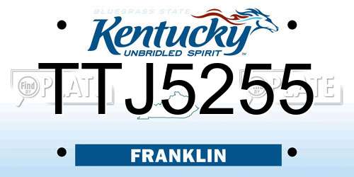 TTJ5255 Kentucky License Plate