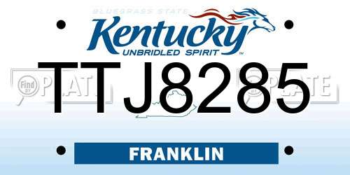 TTJ8285 Kentucky License Plate