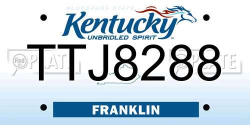 TTJ8288 Kentucky License Plate