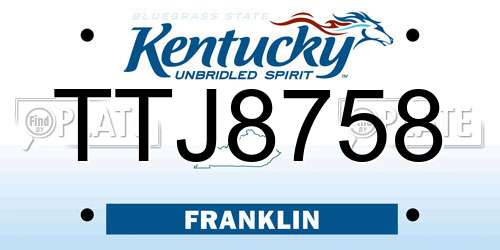 TTJ8758 Kentucky License Plate