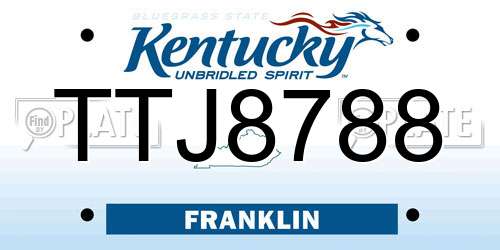 TTJ8788 Kentucky License Plate