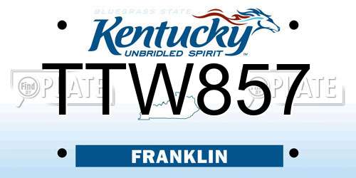 TTW857 Kentucky License Plate