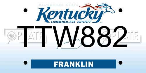 TTW882 Kentucky License Plate