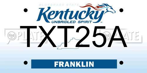 TXT25A Kentucky License Plate