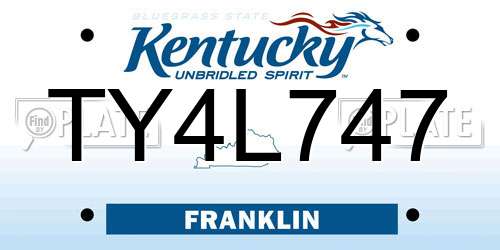 TY4L747 Kentucky License Plate