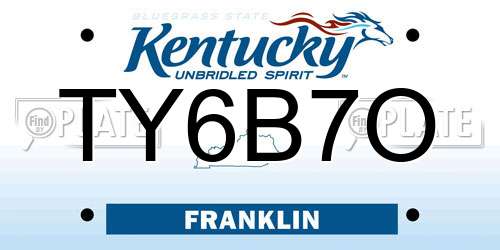 TY6B7O Kentucky License Plate