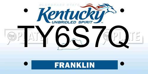 TY6S7Q Kentucky License Plate