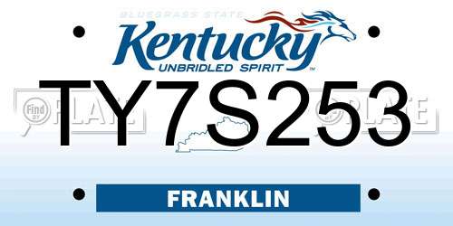 TY7S253 Kentucky License Plate