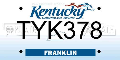TYK378 Kentucky License Plate