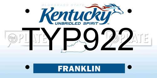 TYP922 Kentucky License Plate