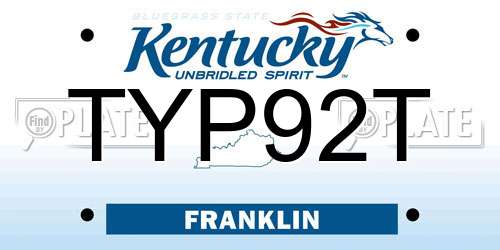 TYP92T Kentucky License Plate