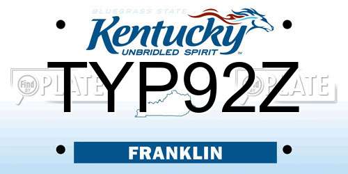 TYP92Z Kentucky License Plate