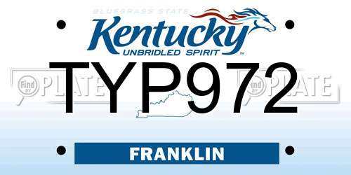 TYP972 Kentucky License Plate