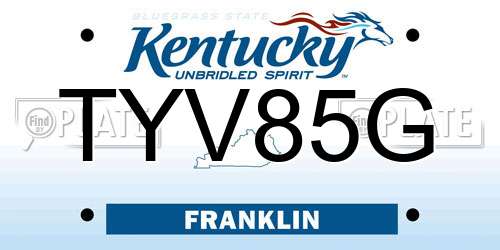 TYV85G Kentucky License Plate