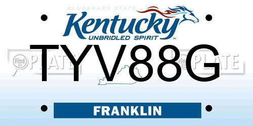 TYV88G Kentucky License Plate