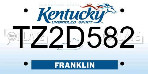TZ2D582 Kentucky License Plate