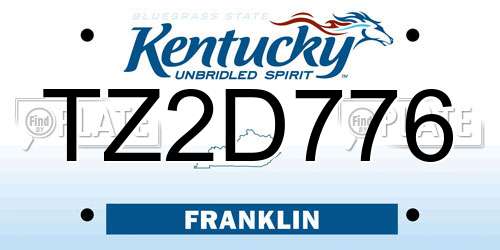 TZ2D776 Kentucky License Plate