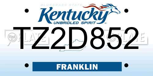 TZ2D852 Kentucky License Plate