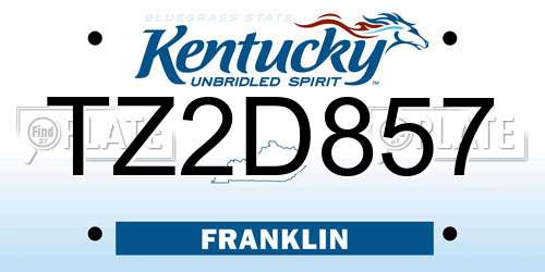 TZ2D857 Kentucky License Plate