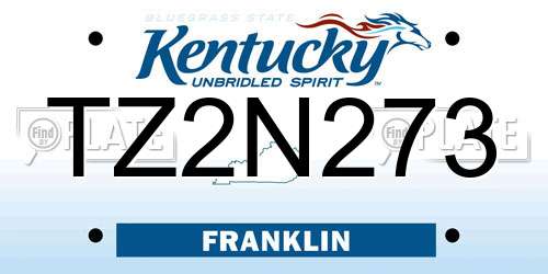 TZ2N273 Kentucky License Plate