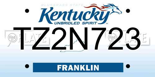 TZ2N723 Kentucky License Plate