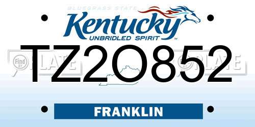 TZ2O852 Kentucky License Plate