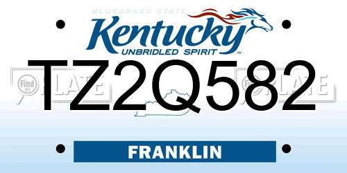 TZ2Q582 Kentucky License Plate