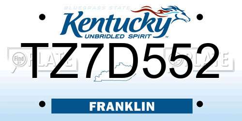 TZ7D552 Kentucky License Plate