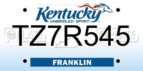 TZ7R545 Kentucky License Plate