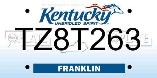 TZ8T263 Kentucky License Plate