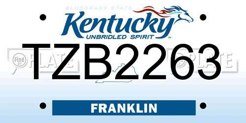 TZB2263 Kentucky License Plate