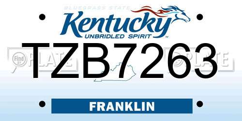 TZB7263 Kentucky License Plate