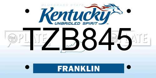 TZB845 Kentucky License Plate