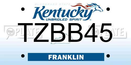 TZBB45 Kentucky License Plate