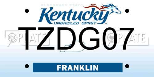 TZDG07 Kentucky License Plate