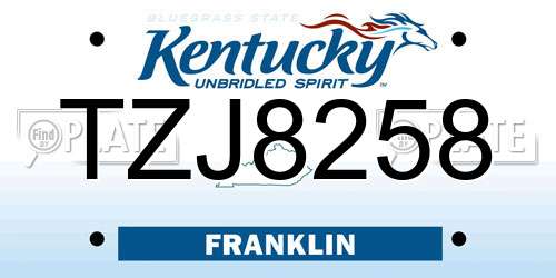 TZJ8258 Kentucky License Plate