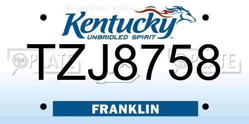 TZJ8758 Kentucky License Plate