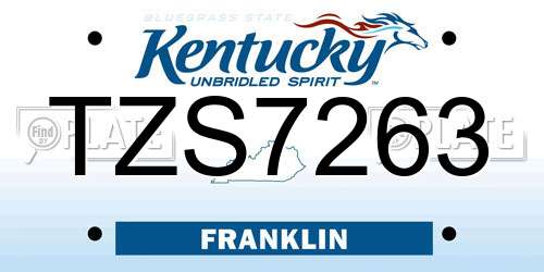 TZS7263 Kentucky License Plate
