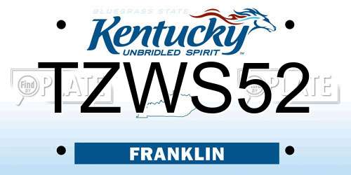 TZWS52 Kentucky License Plate