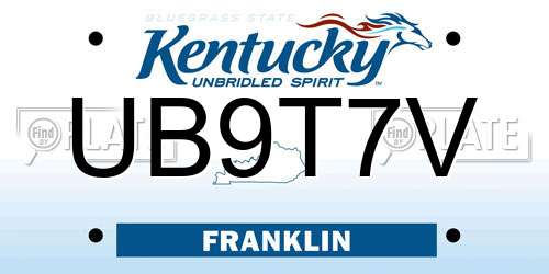 UB9T7V Kentucky License Plate