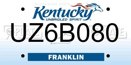 UZ6B080 Kentucky License Plate