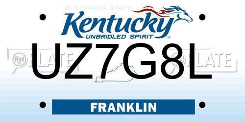 UZ7G8L Kentucky License Plate
