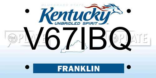 V67IBQ Kentucky License Plate