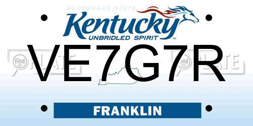 VE7G7R Kentucky License Plate