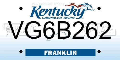 VG6B262 Kentucky License Plate