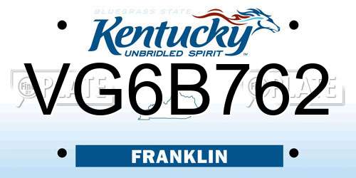 VG6B762 Kentucky License Plate
