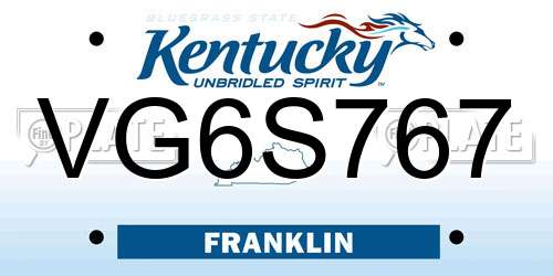 VG6S767 Kentucky License Plate
