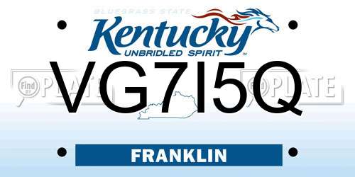 VG7I5Q Kentucky License Plate