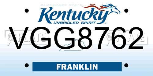 VGG8762 Kentucky License Plate